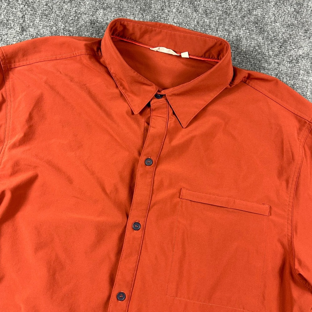 Cotopaxi Button Down Shirt Men XL Orange Short Sleeve Stretch Hiking Outdoor